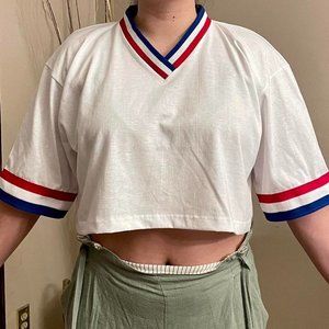 White Baseball Style Crop Tee